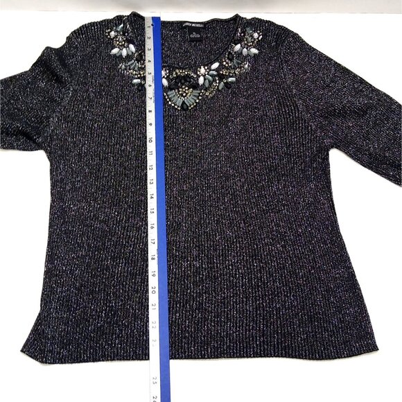 Lauren Mitchell Women's XL Black Metallic Long Sleeve Pullover Beaded Neckline - Picture 8 of 8